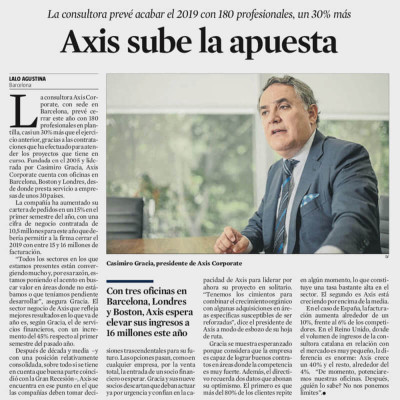 La Vanguardia publica las previsiones de Axis Corporate