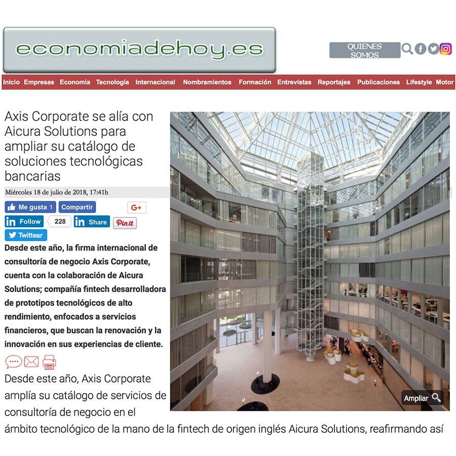 Media Appearance -Axis Corporate partnership with Aicura Solutions to accelerate change, Economia De Hoy